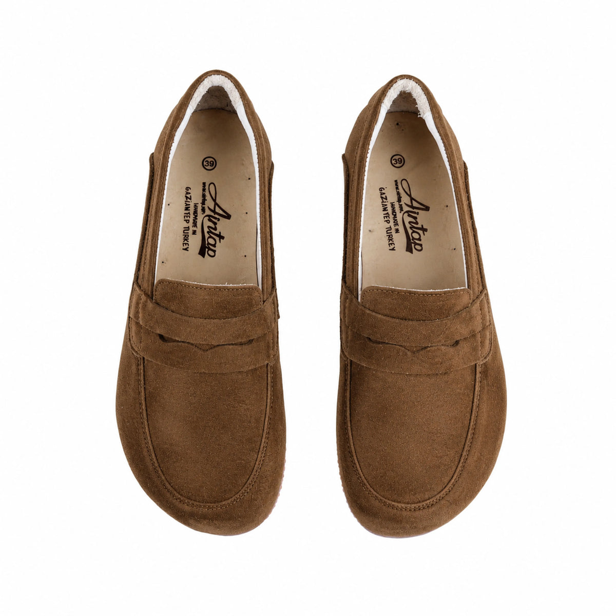 Suede Barefoot Penny Loafer Shoes – Rubber Sole – Tan