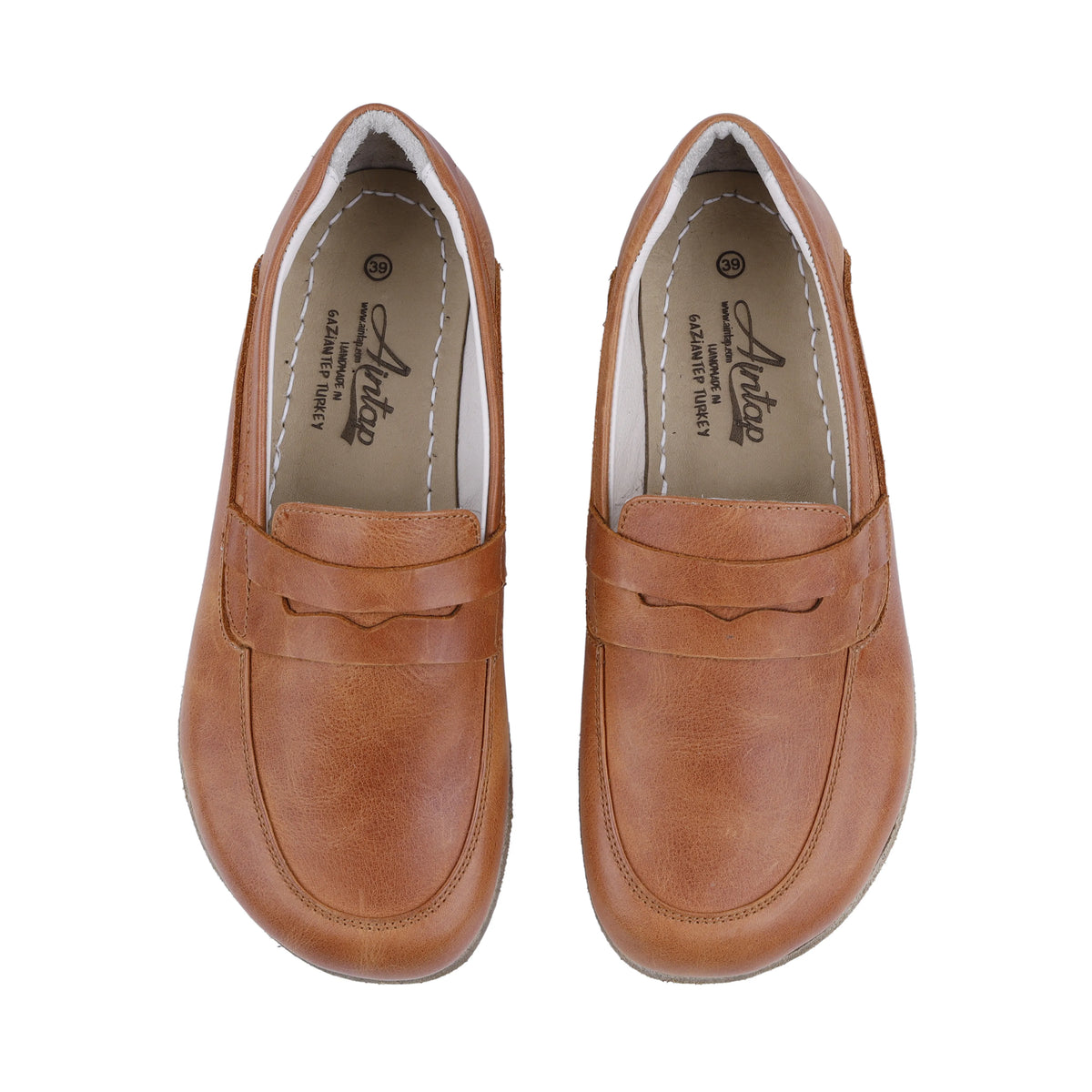 Crazy Barefoot Penny Loafer Shoes – Classic Sole — Leather Sole – Honey Camel