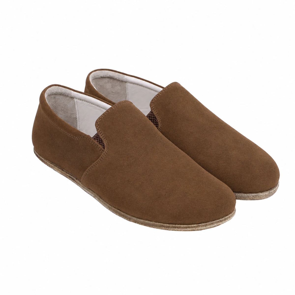 Suede Barefoot Slip-On Shoes – Classic Sole — Leather Sole – Tan