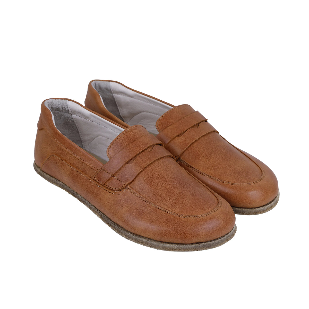 Crazy Barefoot Penny Loafer Shoes – Classic Sole — Leather Sole – Honey Camel
