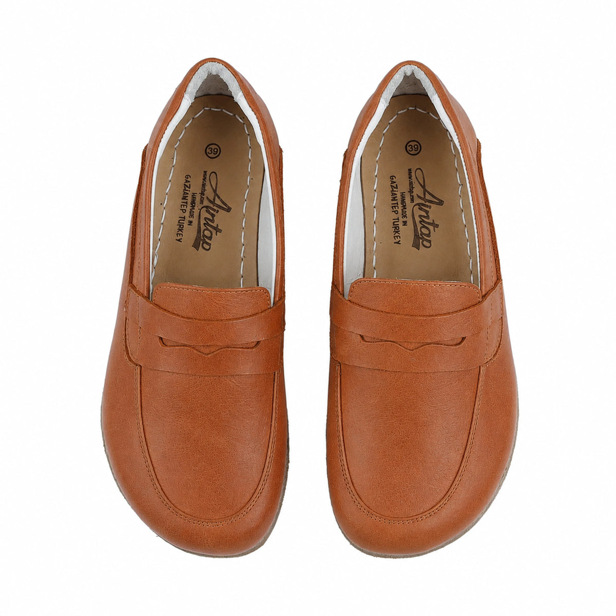 Smooth Barefoot Penny Loafer Shoes – Classic Sole — Leather Sole – Tan