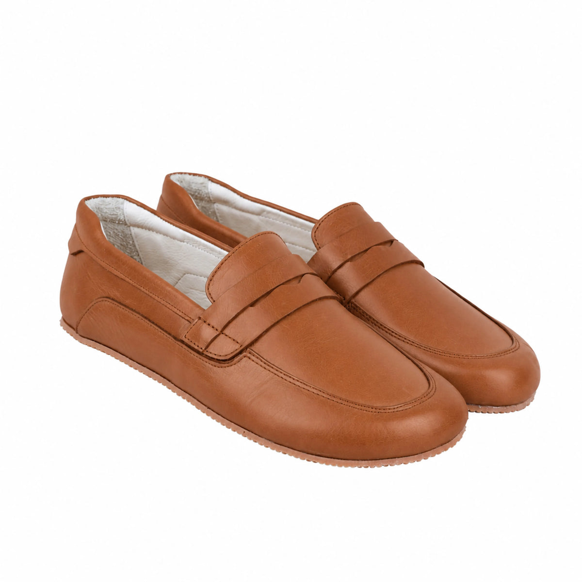 Smooth Barefoot Penny Loafer Shoes – Rubber Sole – Tan