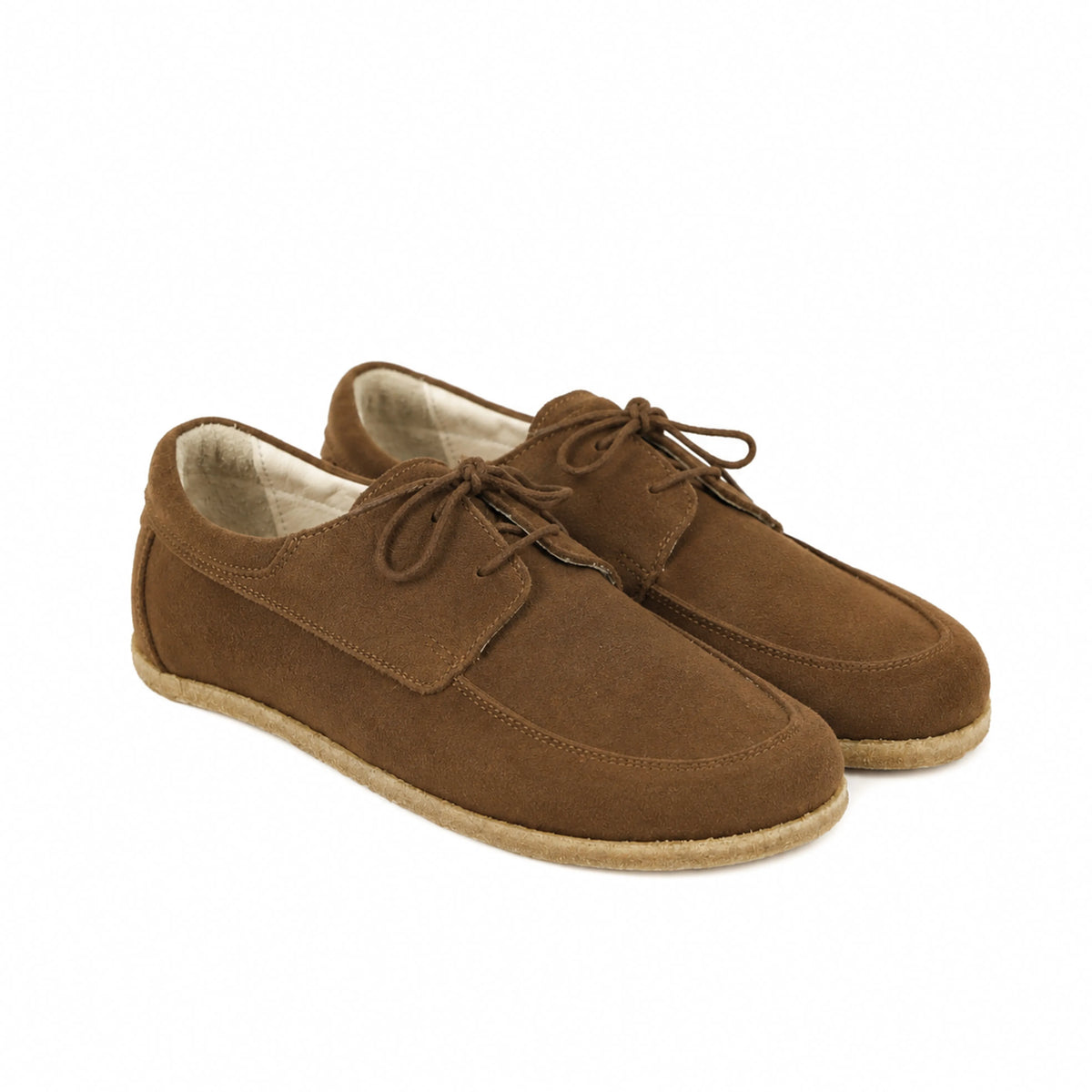 Suede Barefoot Laces Penny Loafer Shoes – Classic Sole — Leather Sole – Tan