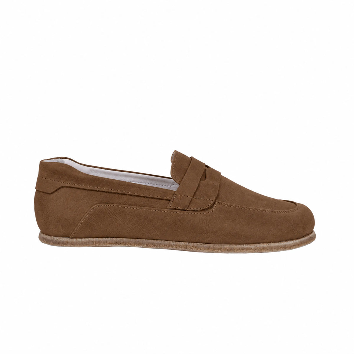 Suede Barefoot Penny Loafer Shoes – Classic Sole — Leather Sole – Tan