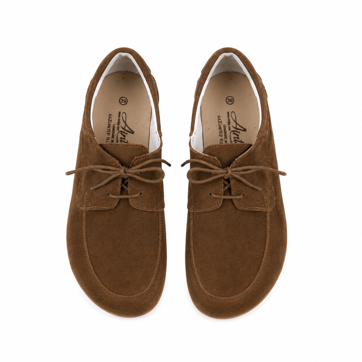 Suede Barefoot Laces Penny Loafer Shoes – Rubber Sole – Tan