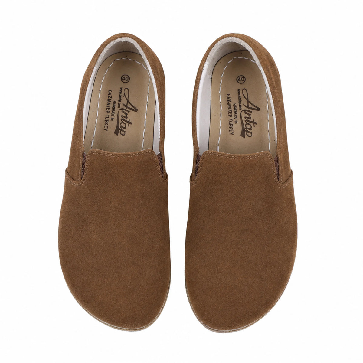 Suede Barefoot Slip-On Shoes – Classic Sole — Leather Sole – Tan