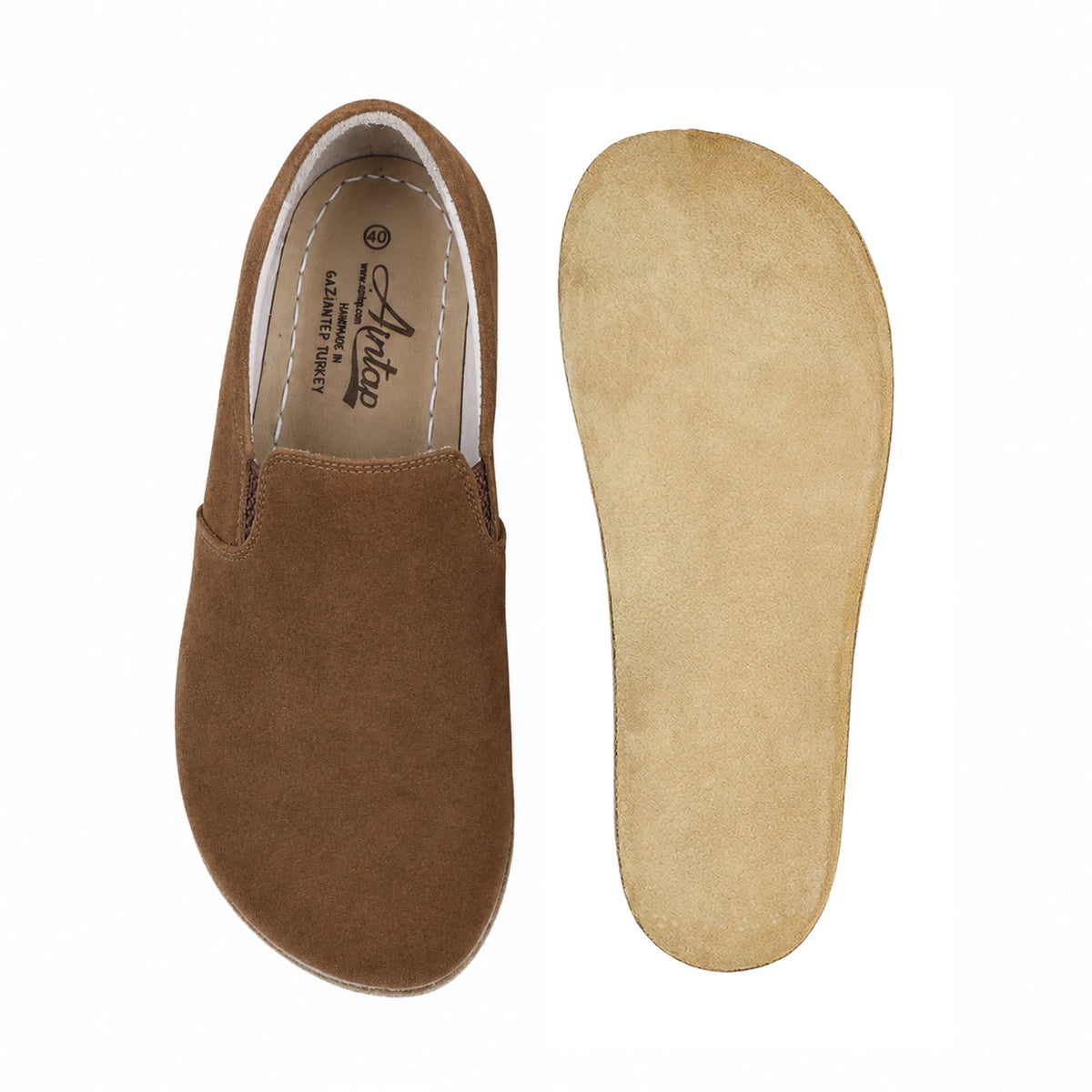 Suede Barefoot Slip-On Shoes – Classic Sole — Leather Sole – Tan