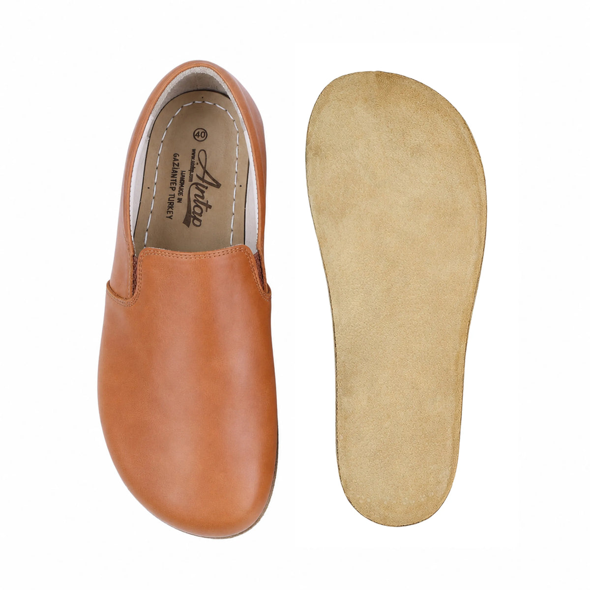 Smooth Barefoot Slip-On Shoes – Classic Sole — Leather Sole – Tan