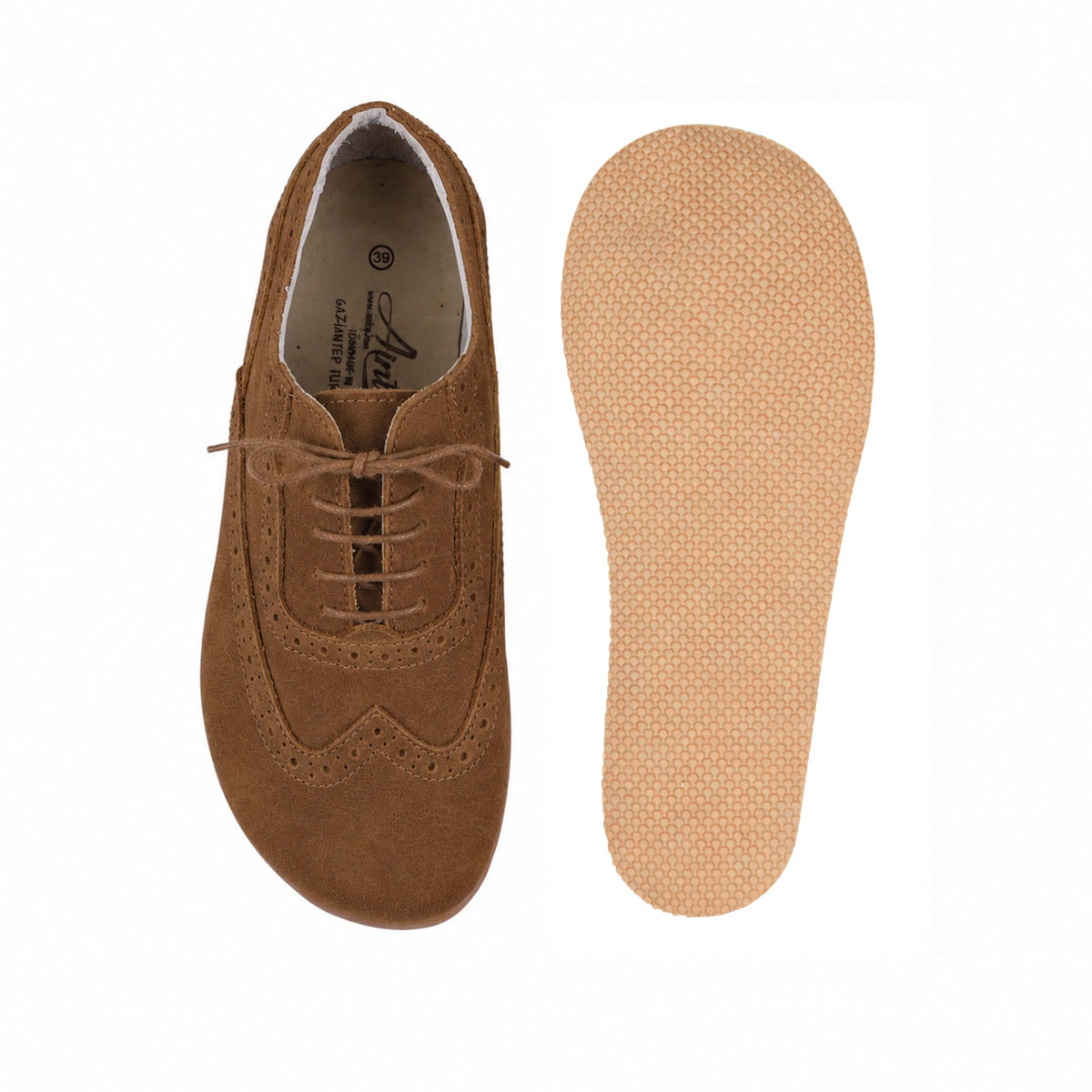 Suede Barefoot Moccasin Shoes – Rubber Sole – Tan