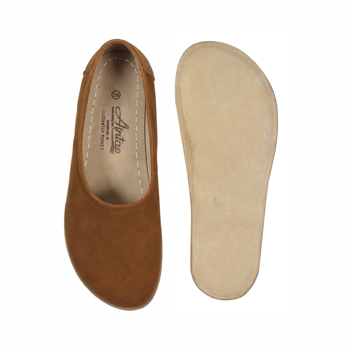 Suede Barefoot Ballet Shoes – Classic Sole — Leather Sole – Tan