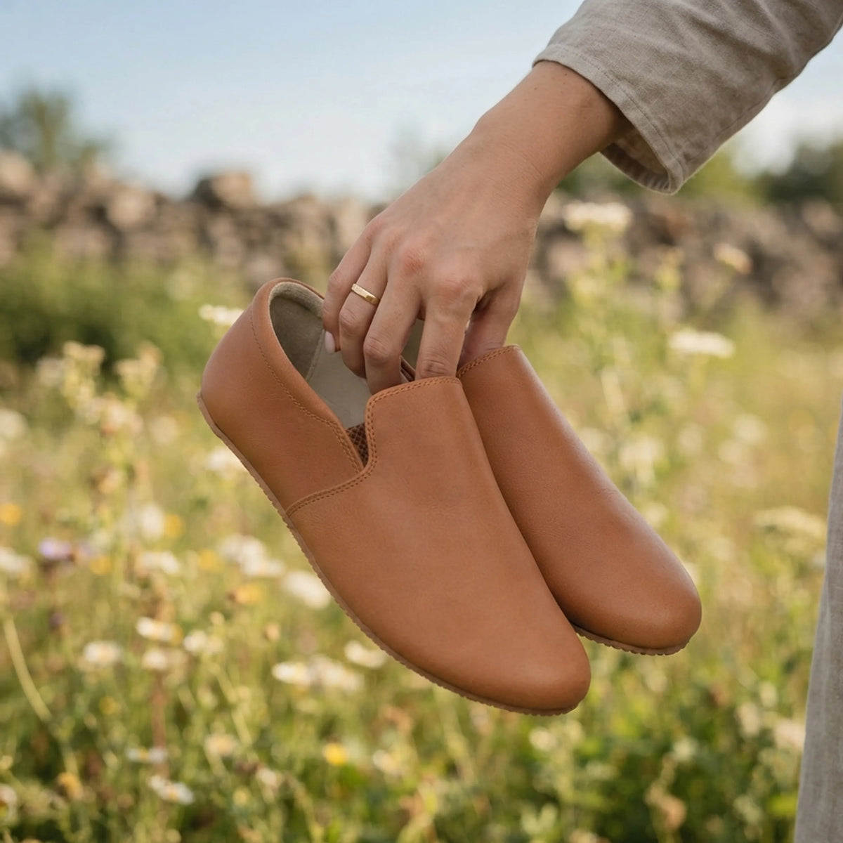 Smooth Barefoot Slip-On Shoes – Rubber Sole – Tan