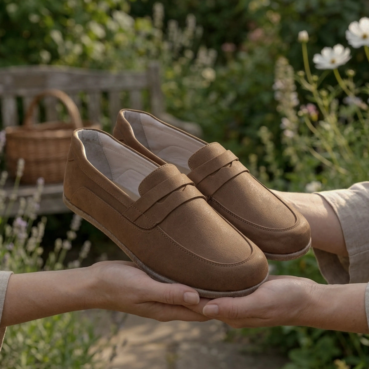 Suede Barefoot Penny Loafer Shoes – Classic Sole — Leather Sole – Tan