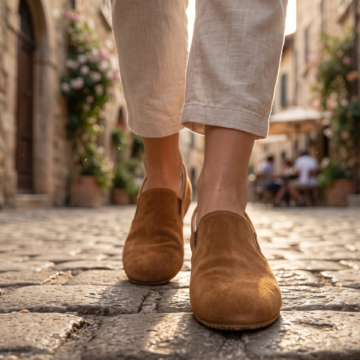 Suede Barefoot Slip-On Shoes – Rubber Sole – Tan