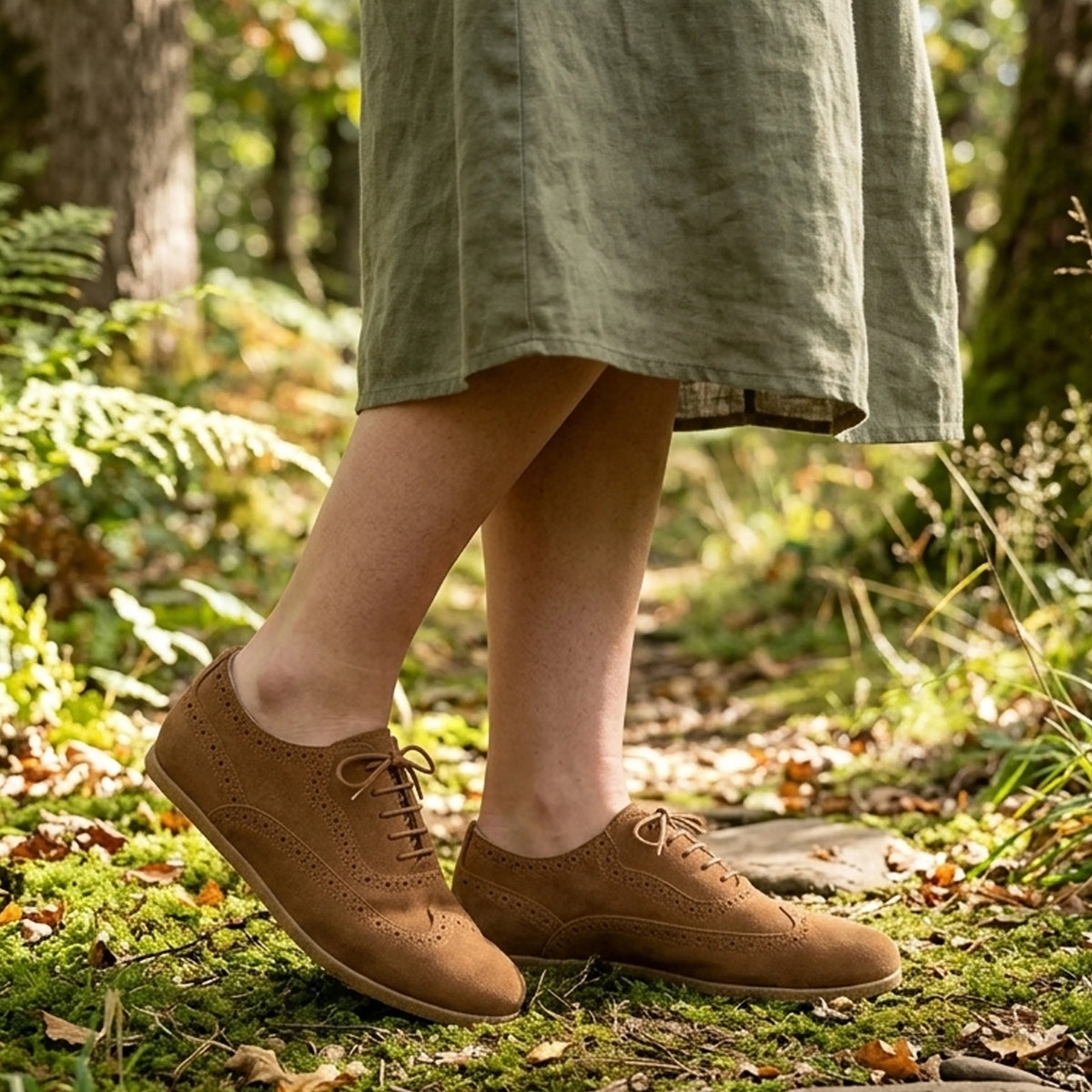 Suede Barefoot Moccasin Shoes – Classic Sole — Leather Sole – Tan
