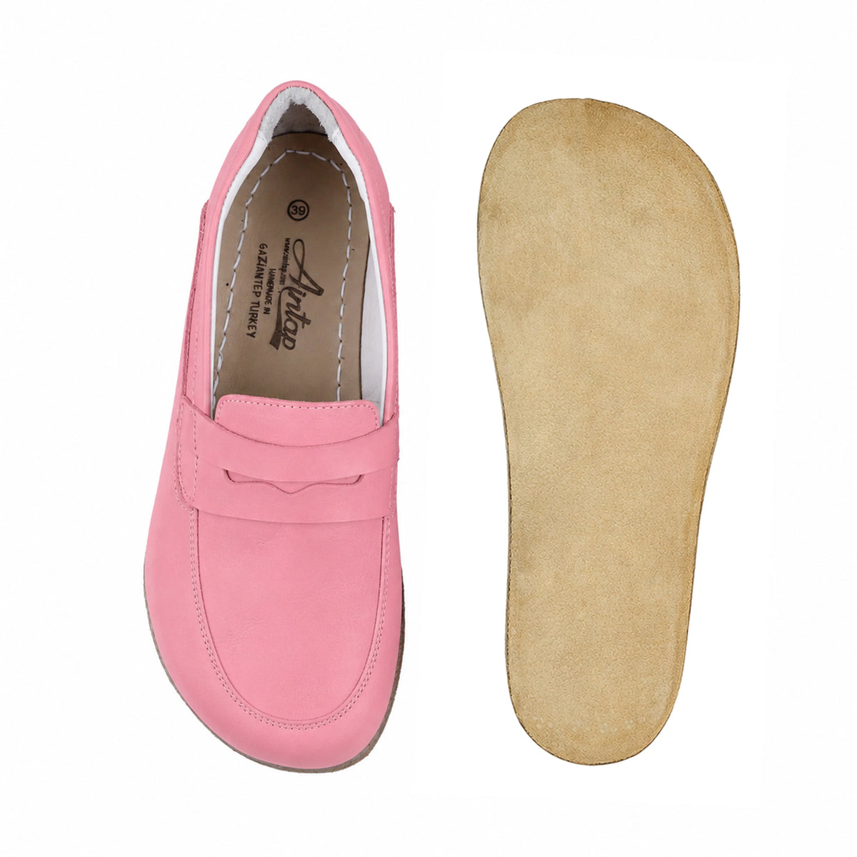 Smooth Barefoot Penny Loafer Shoes – Classic Sole — Leather Sole – Pink