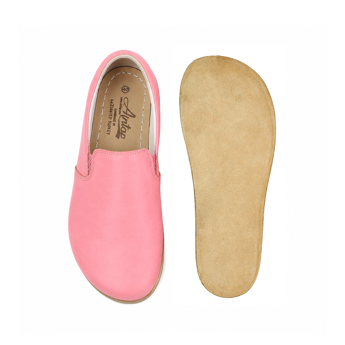 Smooth Barefoot Slip-On Shoes – Classic Sole — Leather Sole – Pink