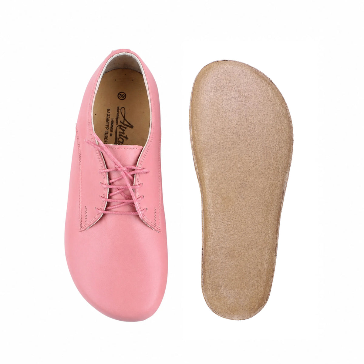 Smooth Barefoot Oxford Shoes — Leather Sole – Pink