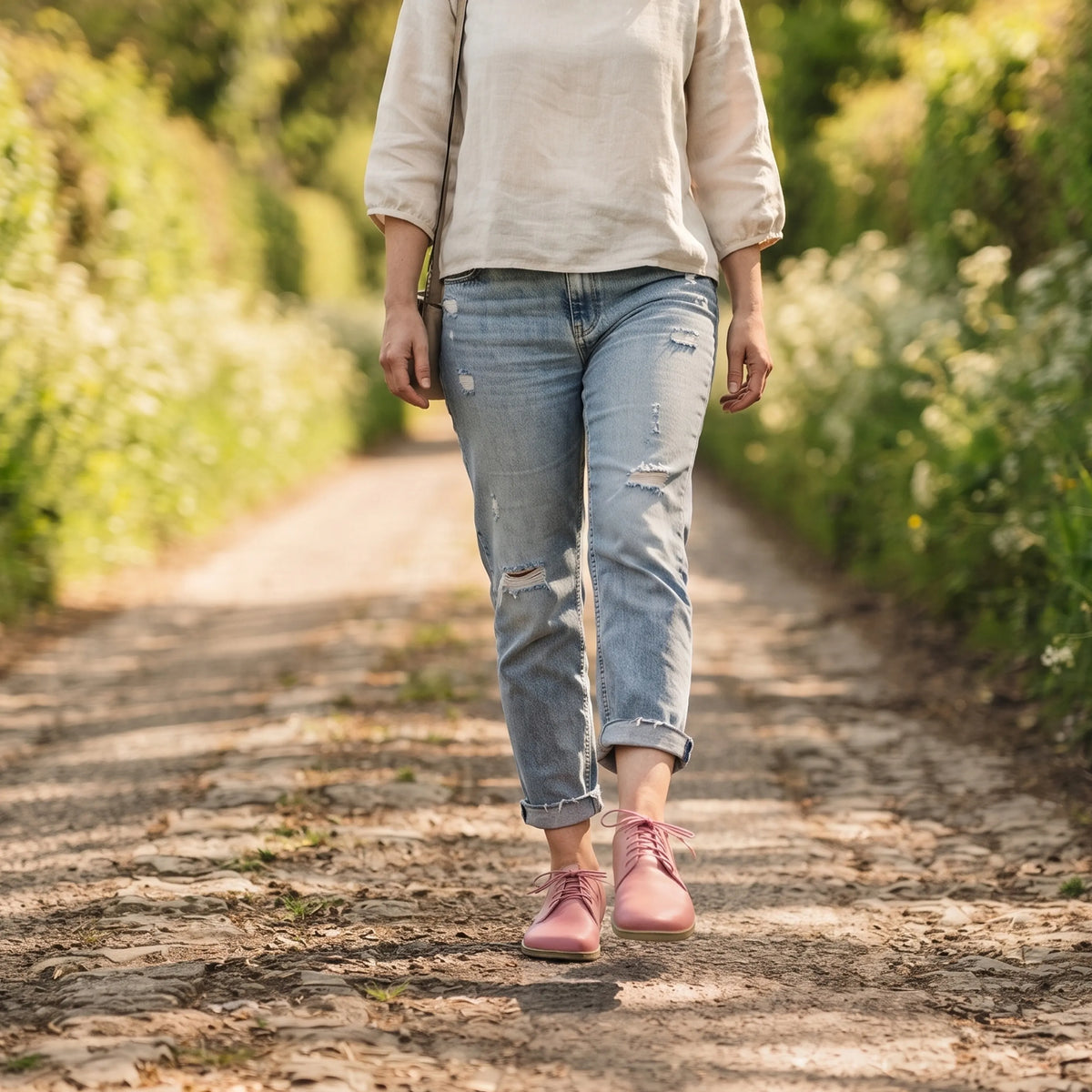 Smooth Barefoot Oxford Shoes — Leather Sole – Pink