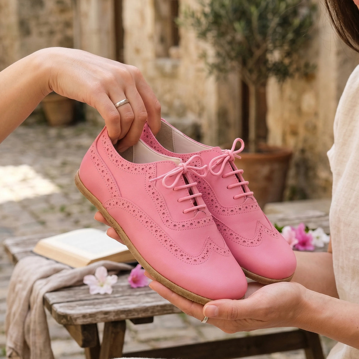 Smooth Barefoot Moccasin Shoes – Classic Sole — Leather Sole – Pink