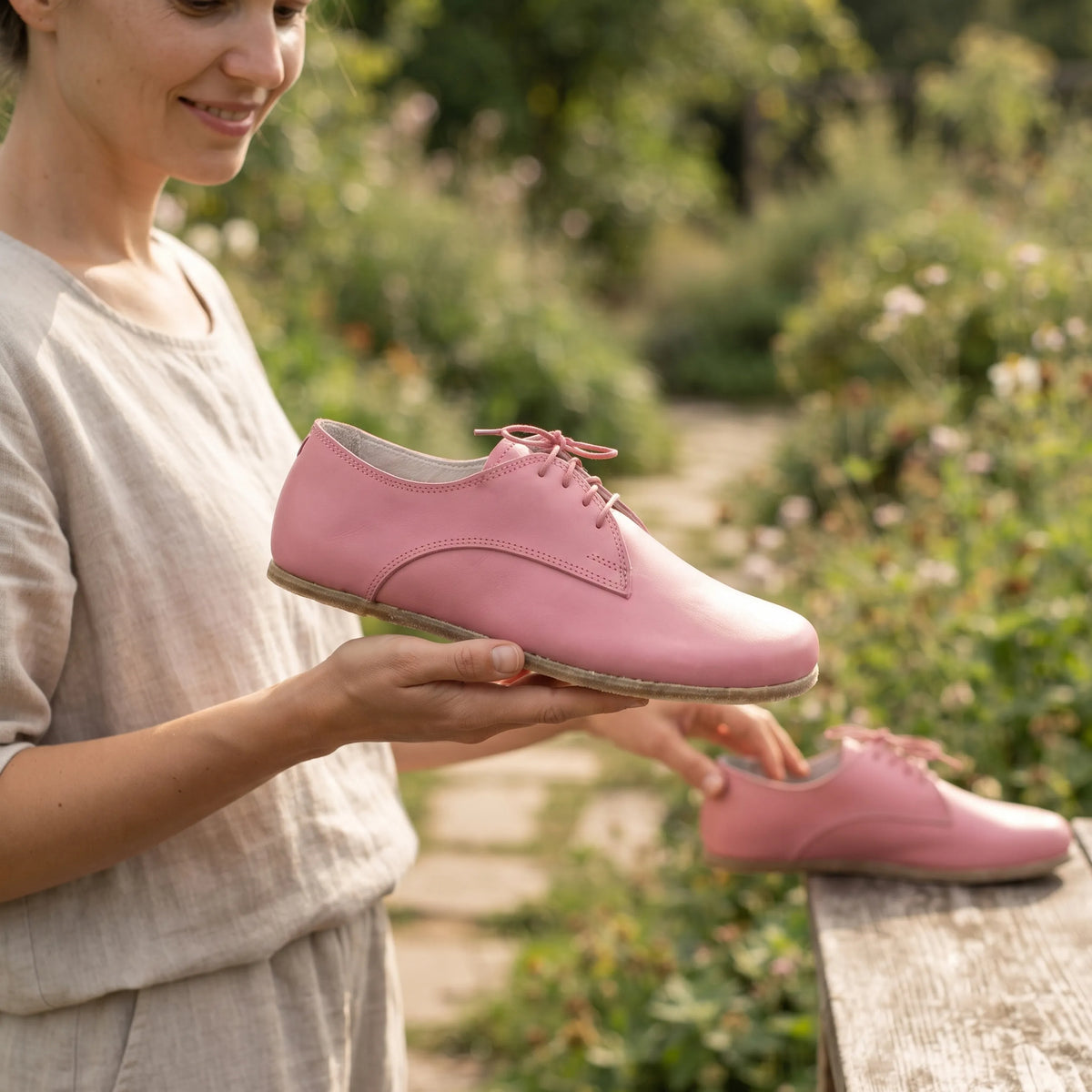 Smooth Barefoot Oxford Shoes — Leather Sole – Pink