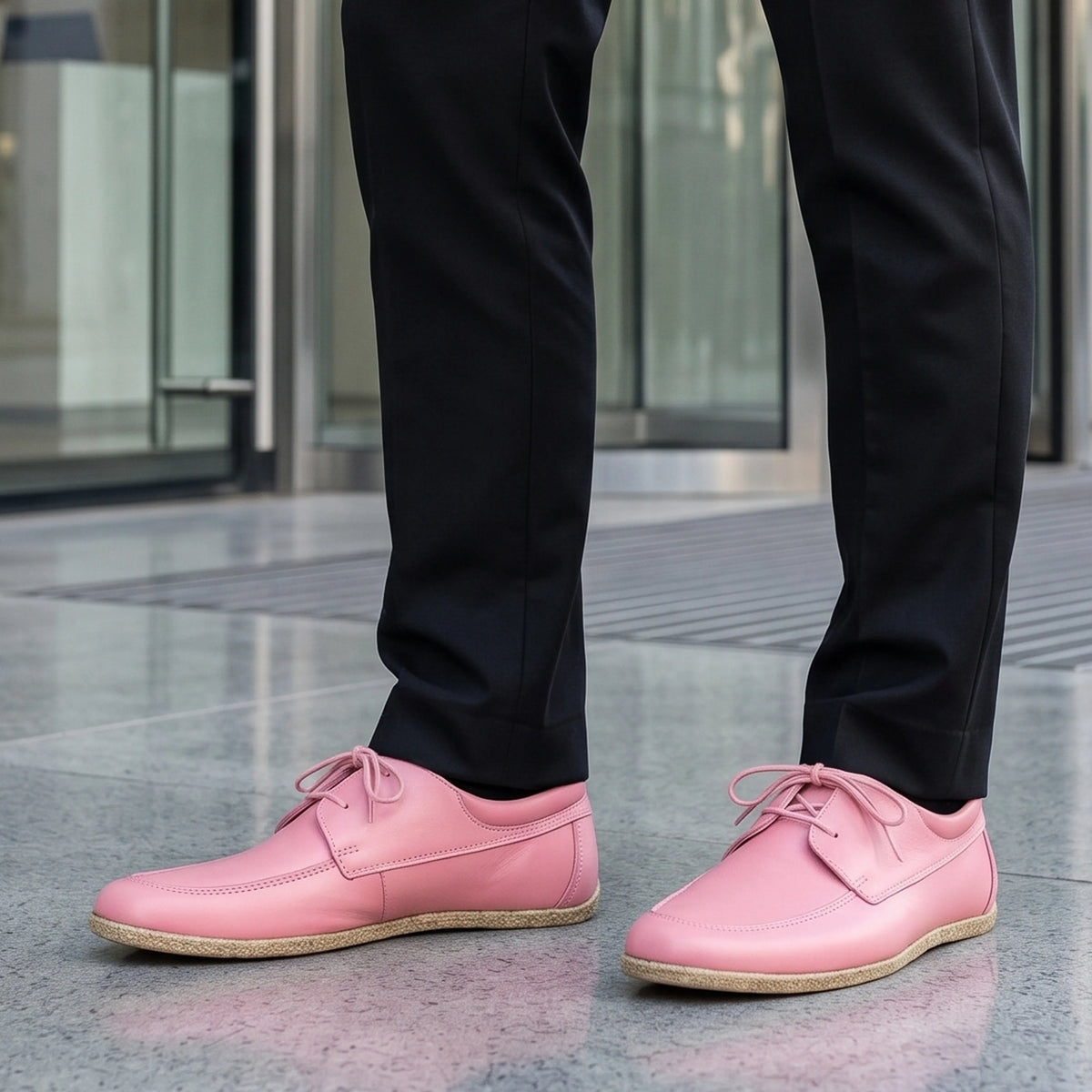 Smooth Barefoot Laces Penny Loafer Shoes – Classic Sole — Leather Sole – Pink