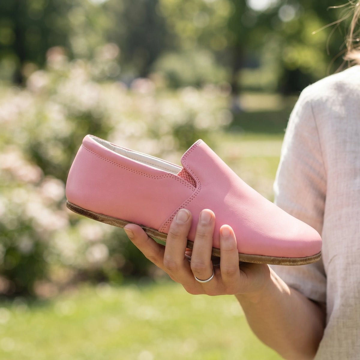 Smooth Barefoot Slip-On Shoes – Classic Sole — Leather Sole – Pink