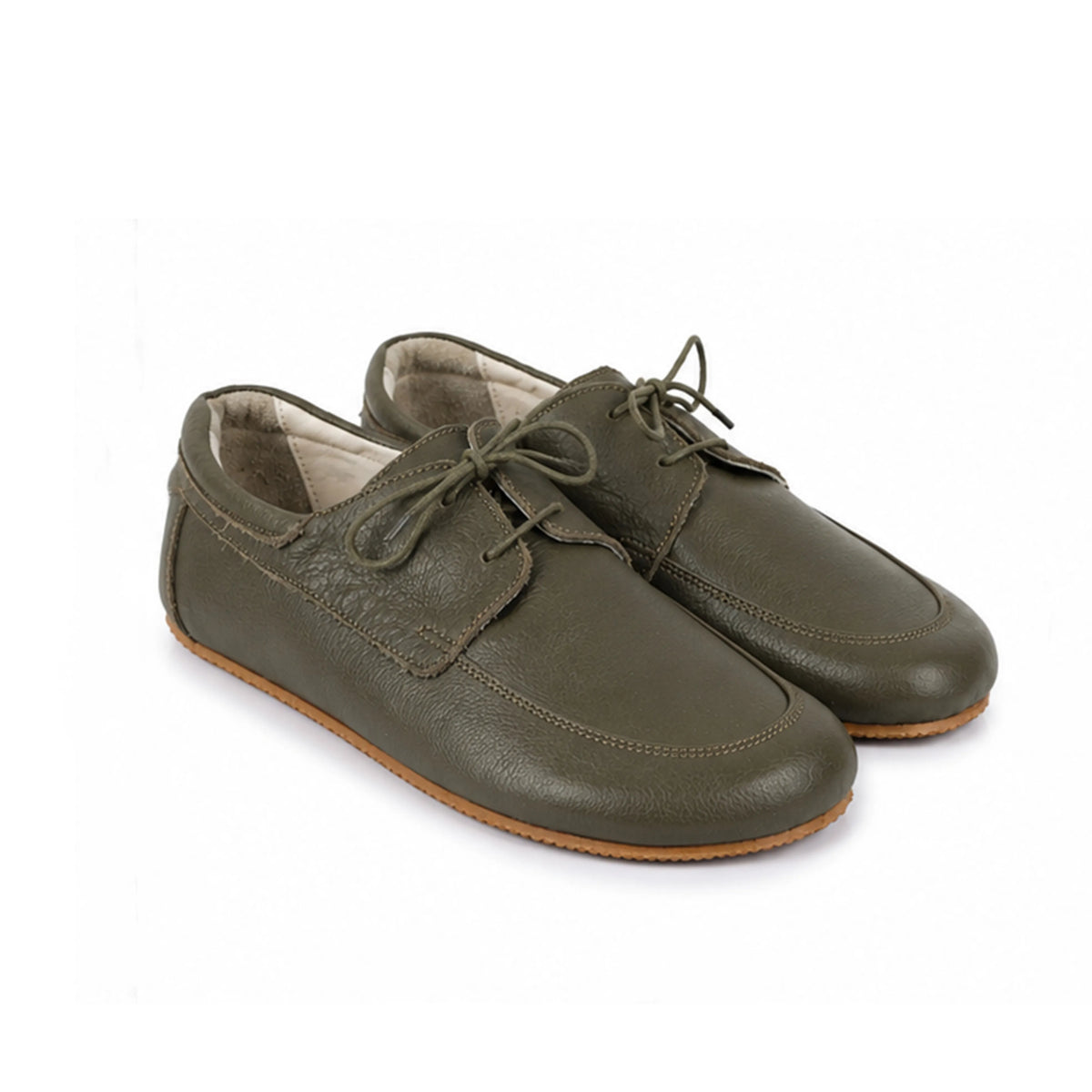 Smooth Barefoot Laces Penny Loafer Shoes – Rubber Sole – Olive Green