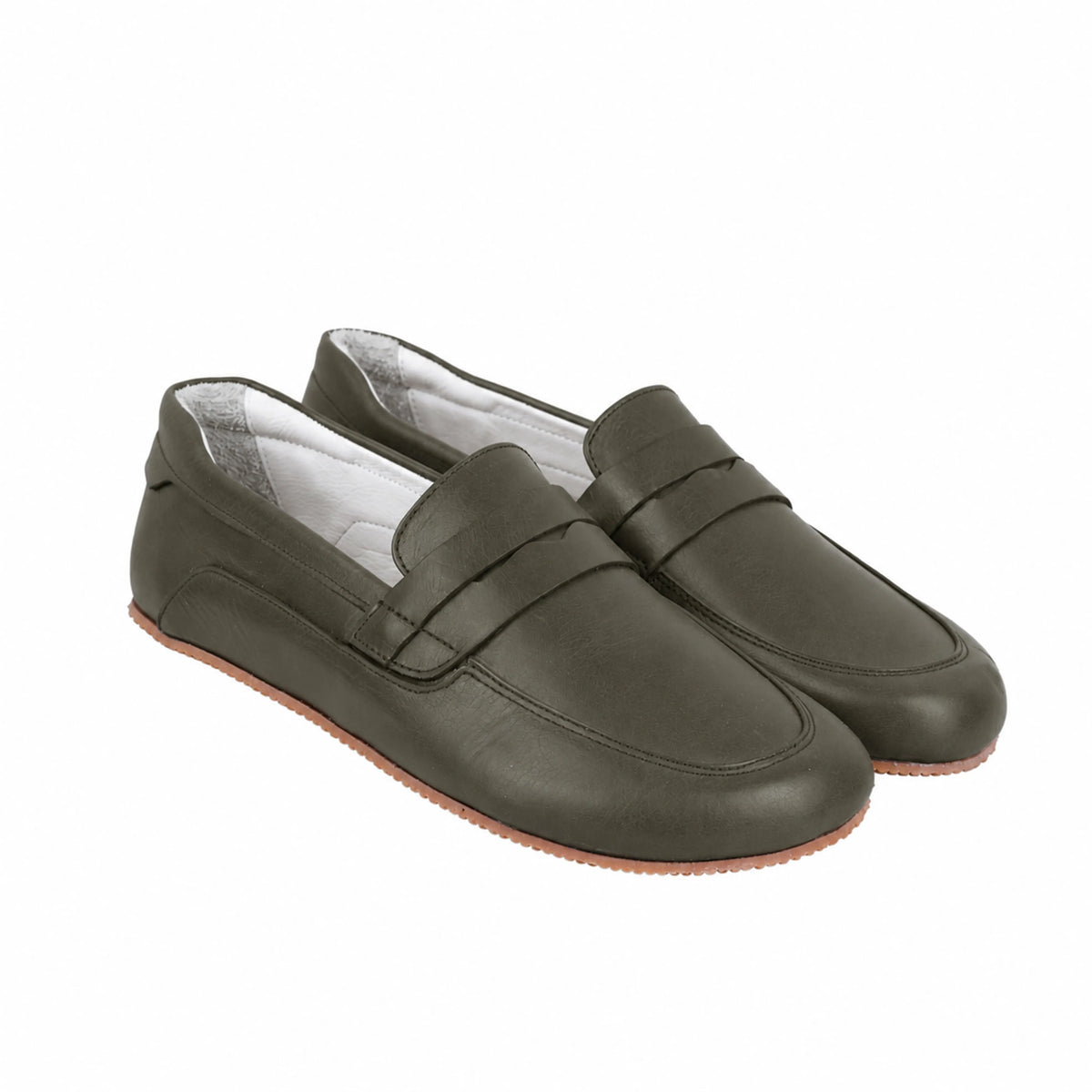 Smooth Barefoot Penny Loafer Shoes – Rubber Sole – Olive Green