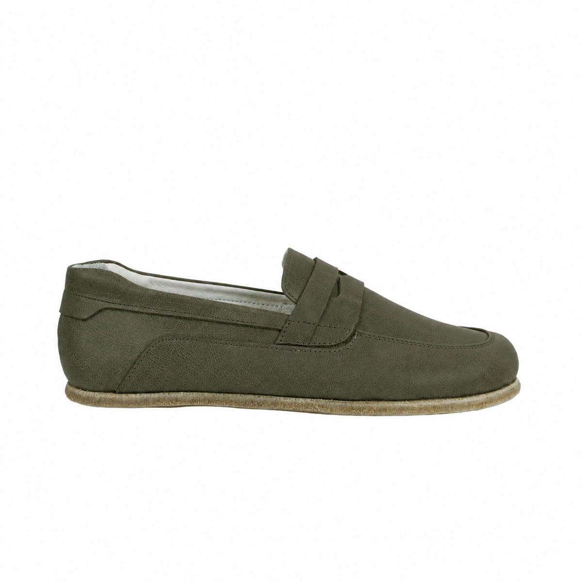 Smooth Barefoot Penny Loafer Shoes – Classic Sole — Leather Sole – Olive Green