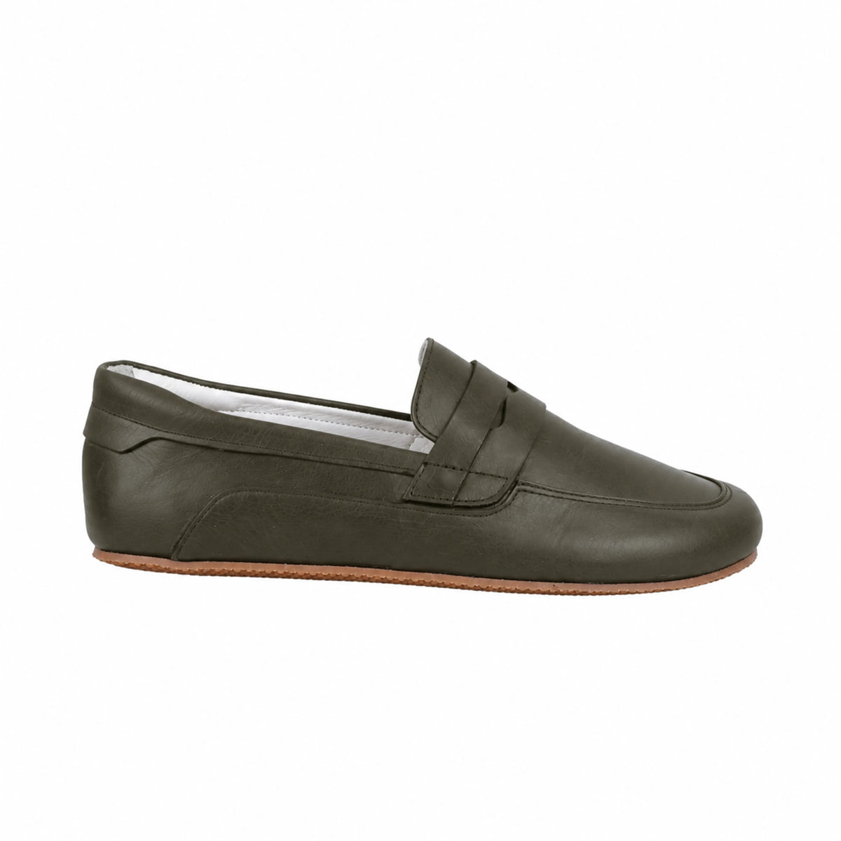Smooth Barefoot Penny Loafer Shoes – Rubber Sole – Olive Green
