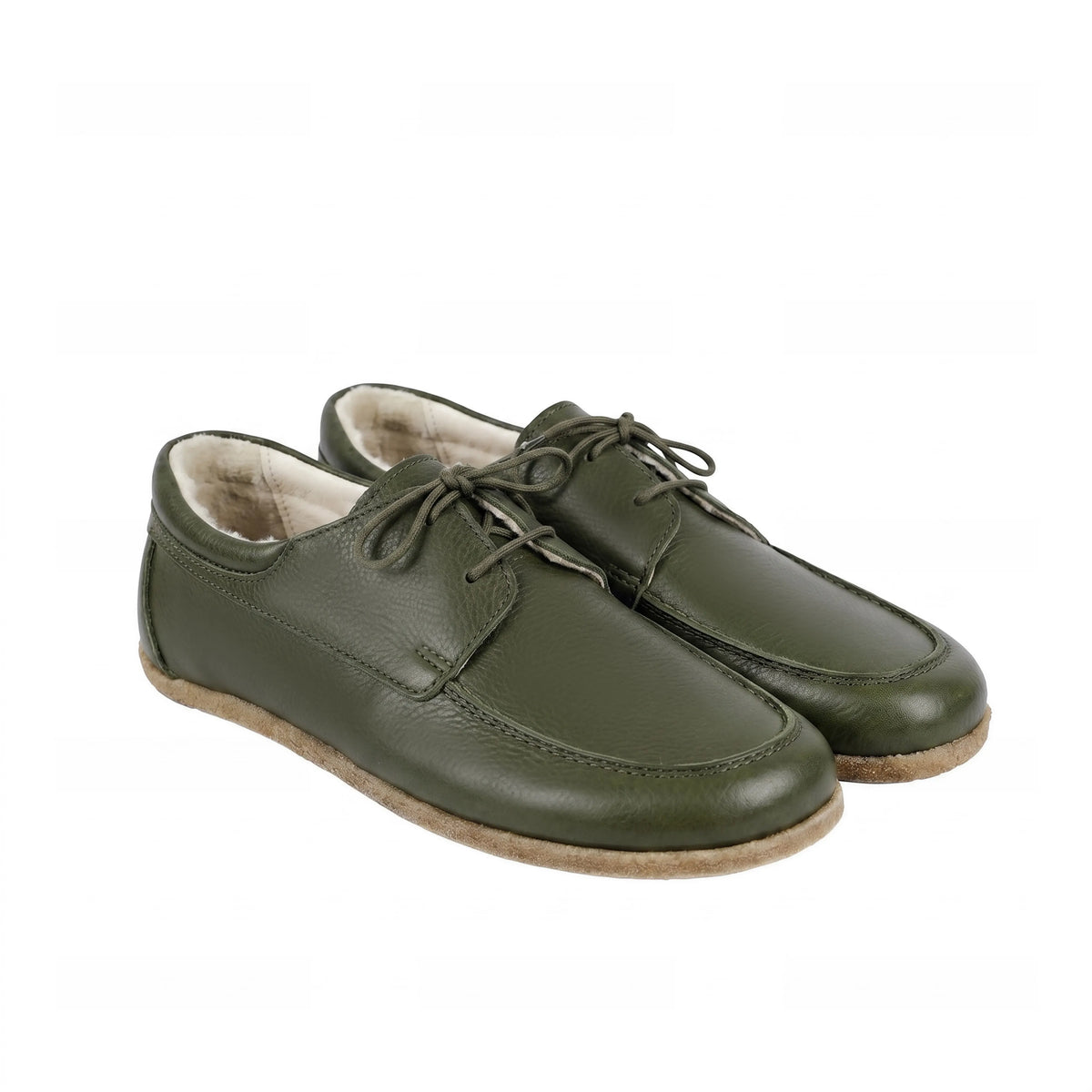 Smooth Barefoot Laces Penny Loafer Shoes – Classic Sole — Leather Sole – Olive Green