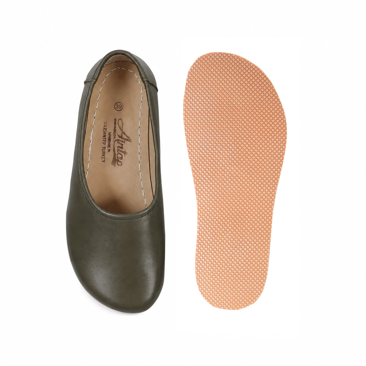 Smooth Barefoot Ballet Shoes – Rubber Sole – Olive Green