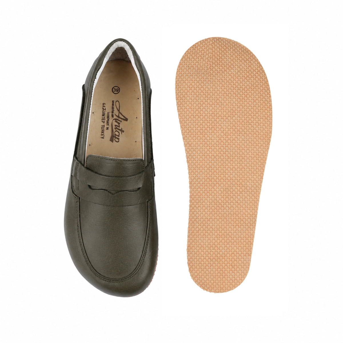 Smooth Barefoot Penny Loafer Shoes – Rubber Sole – Olive Green