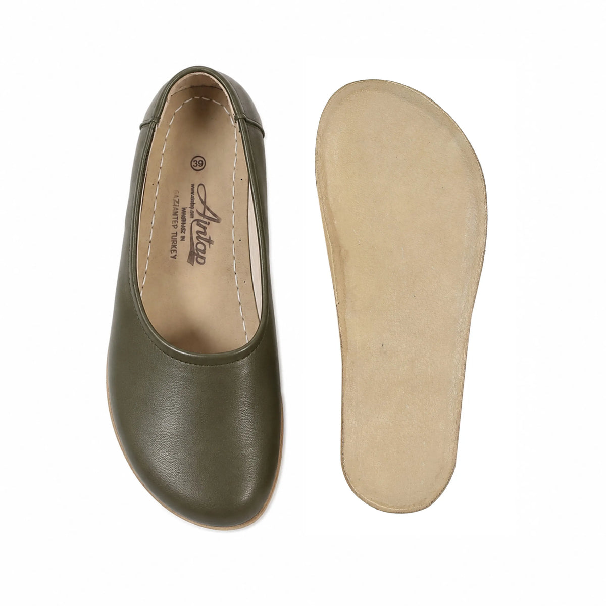 Smooth Barefoot Ballet Shoes – Classic Sole — Leather Sole – Olive Green