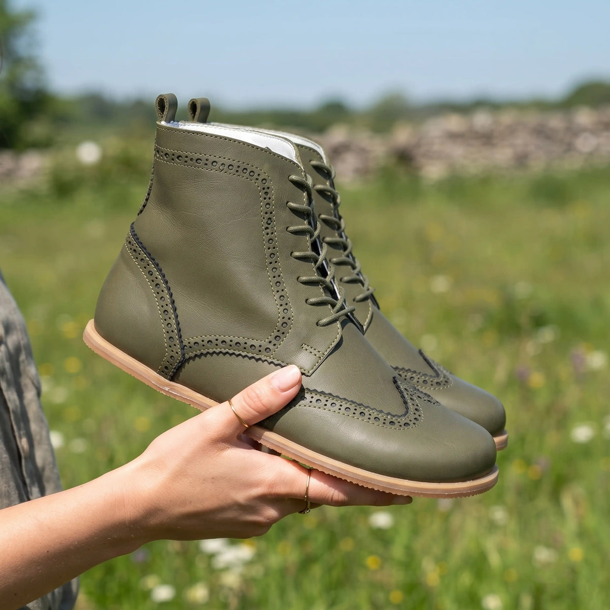 Smooth Barefoot Moccasin Boots Shoes – Eva Outsole – Olive Green