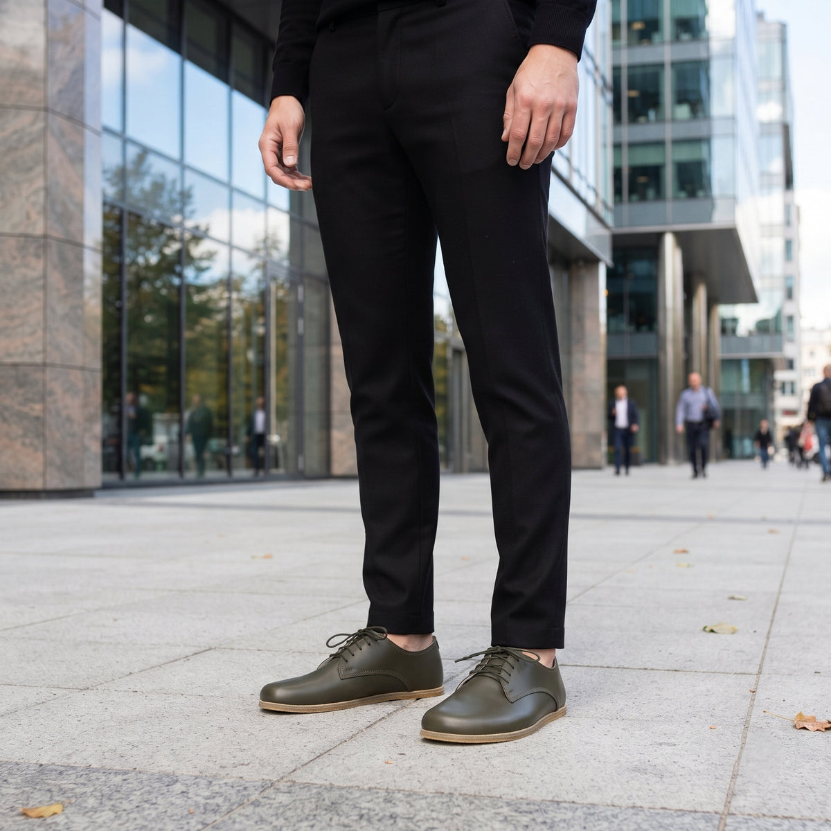 Smooth Barefoot Oxford Shoes – Classic Sole — Leather Sole – Olive Green