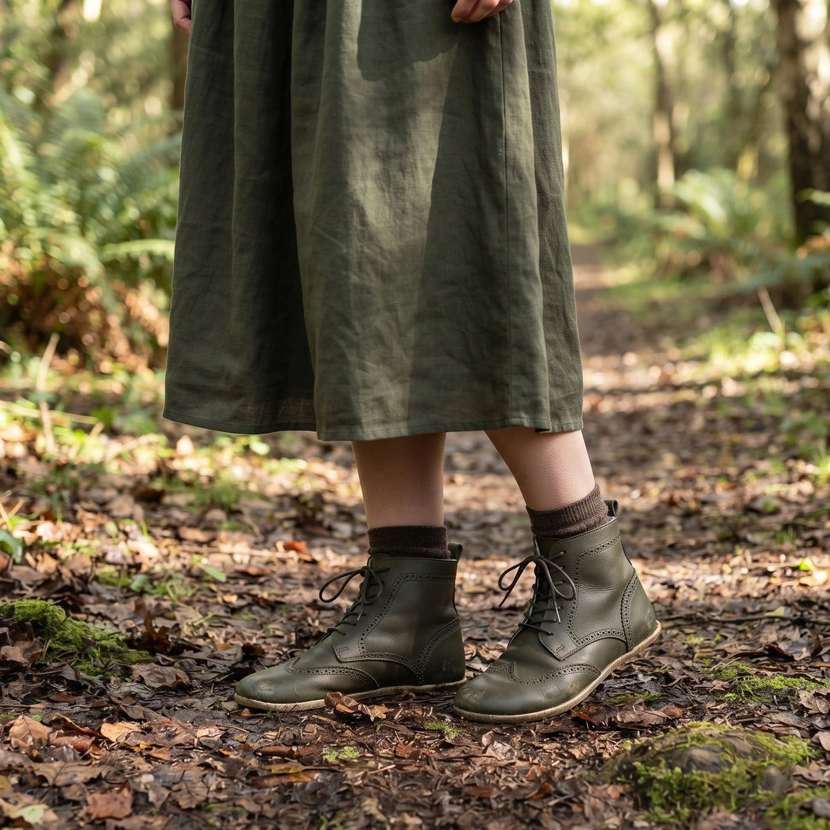 Smooth Barefoot Moccasin Boots Shoes – Classic Sole — Leather Sole – Olive Green