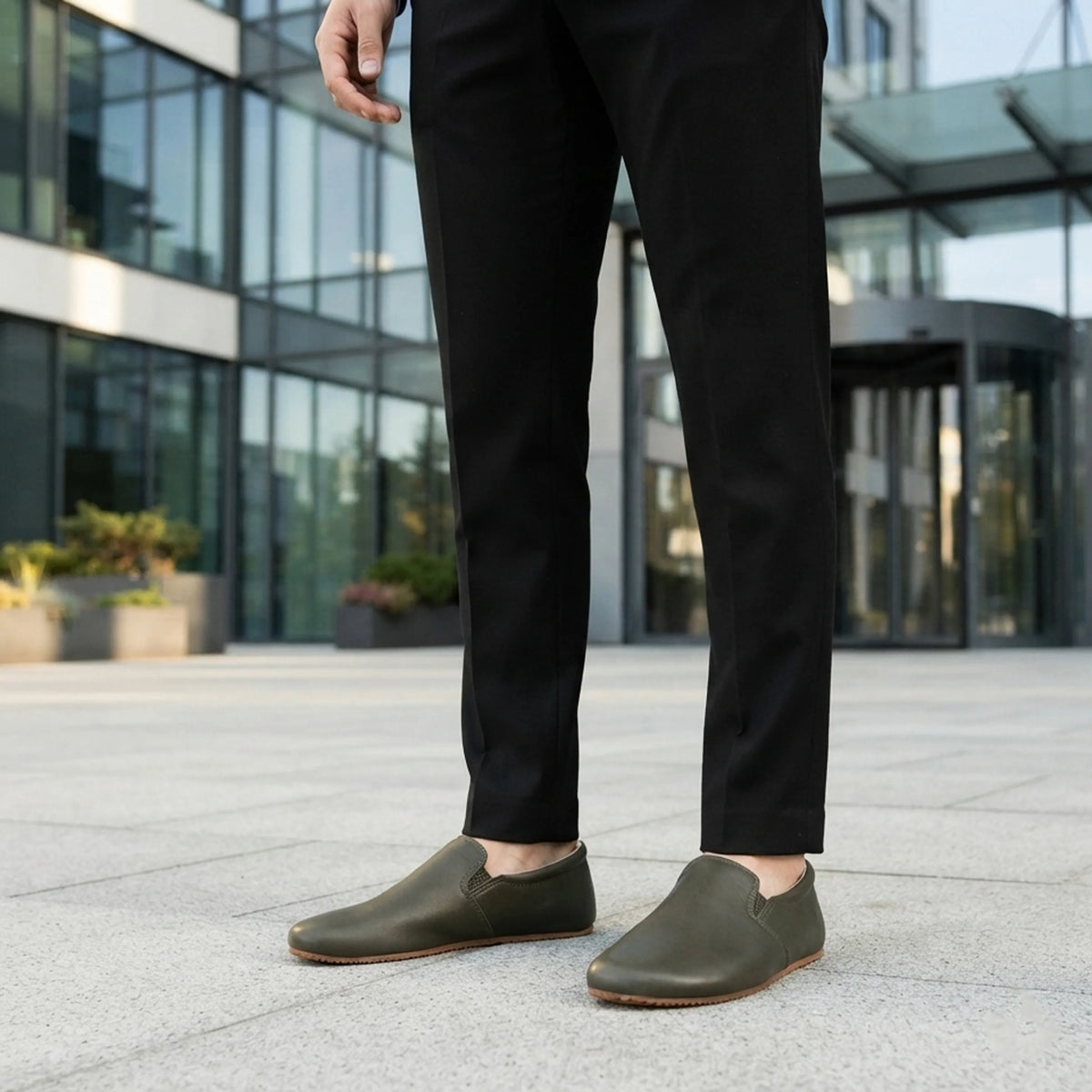 Smooth Barefoot Slip-On Shoes – Rubber Sole – Olive Green