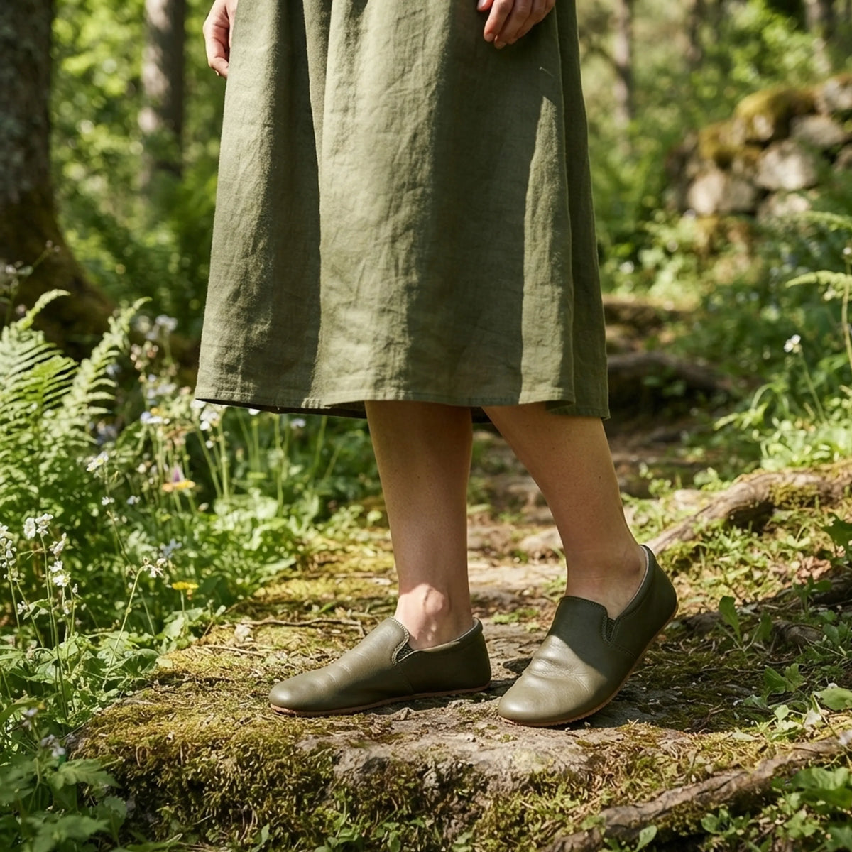 Smooth Barefoot Slip-On Shoes – Rubber Sole – Olive Green
