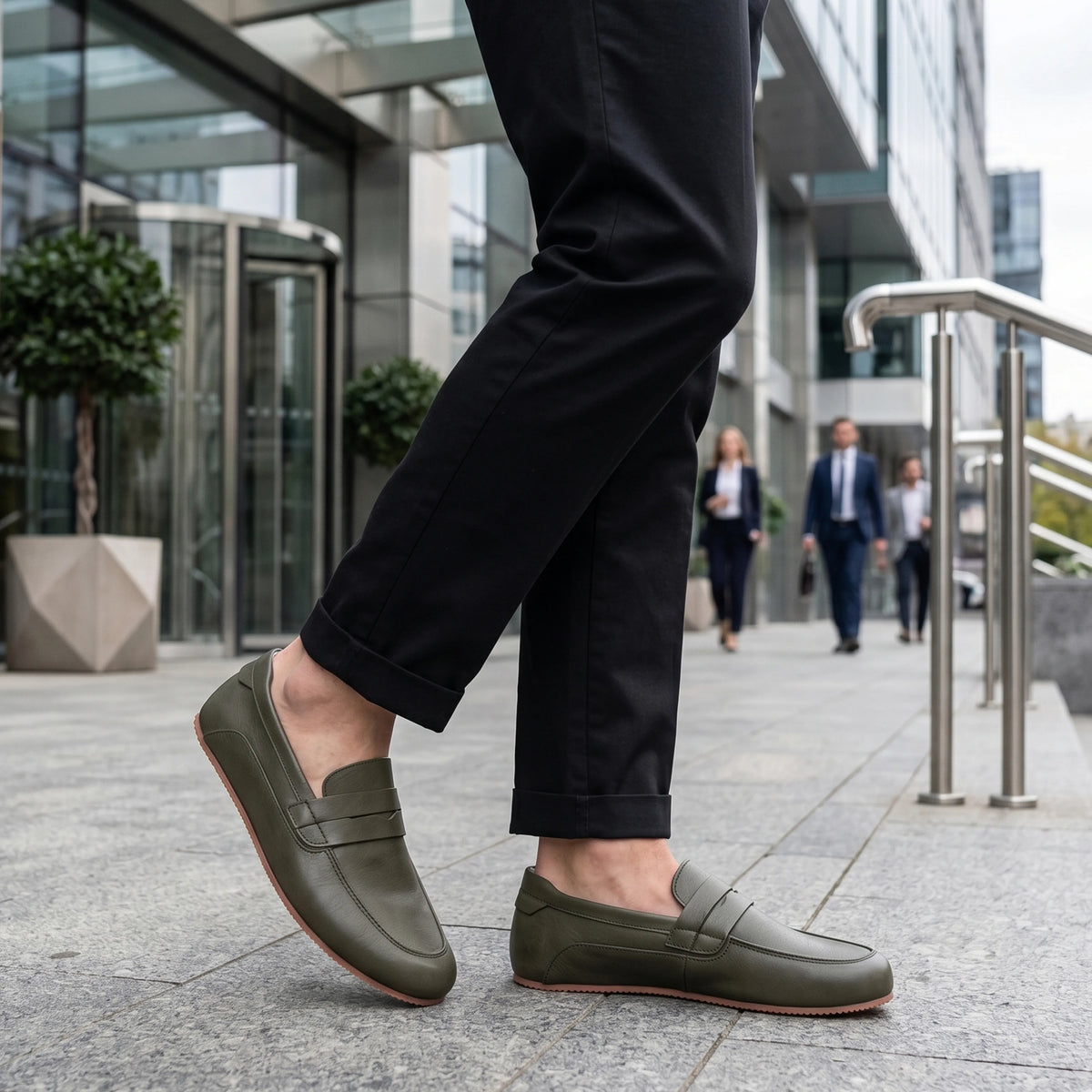 Smooth Barefoot Penny Loafer Shoes – Rubber Sole – Olive Green