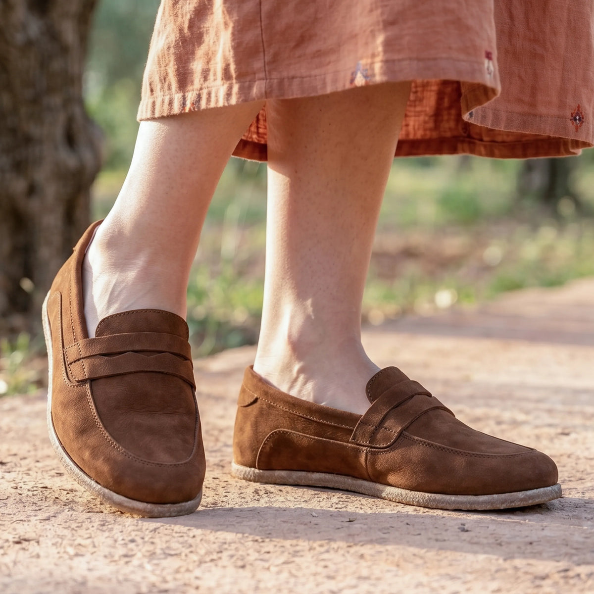 Nubuck Barefoot Penny Loafer Shoes – Classic Sole — Leather Sole – Smoked