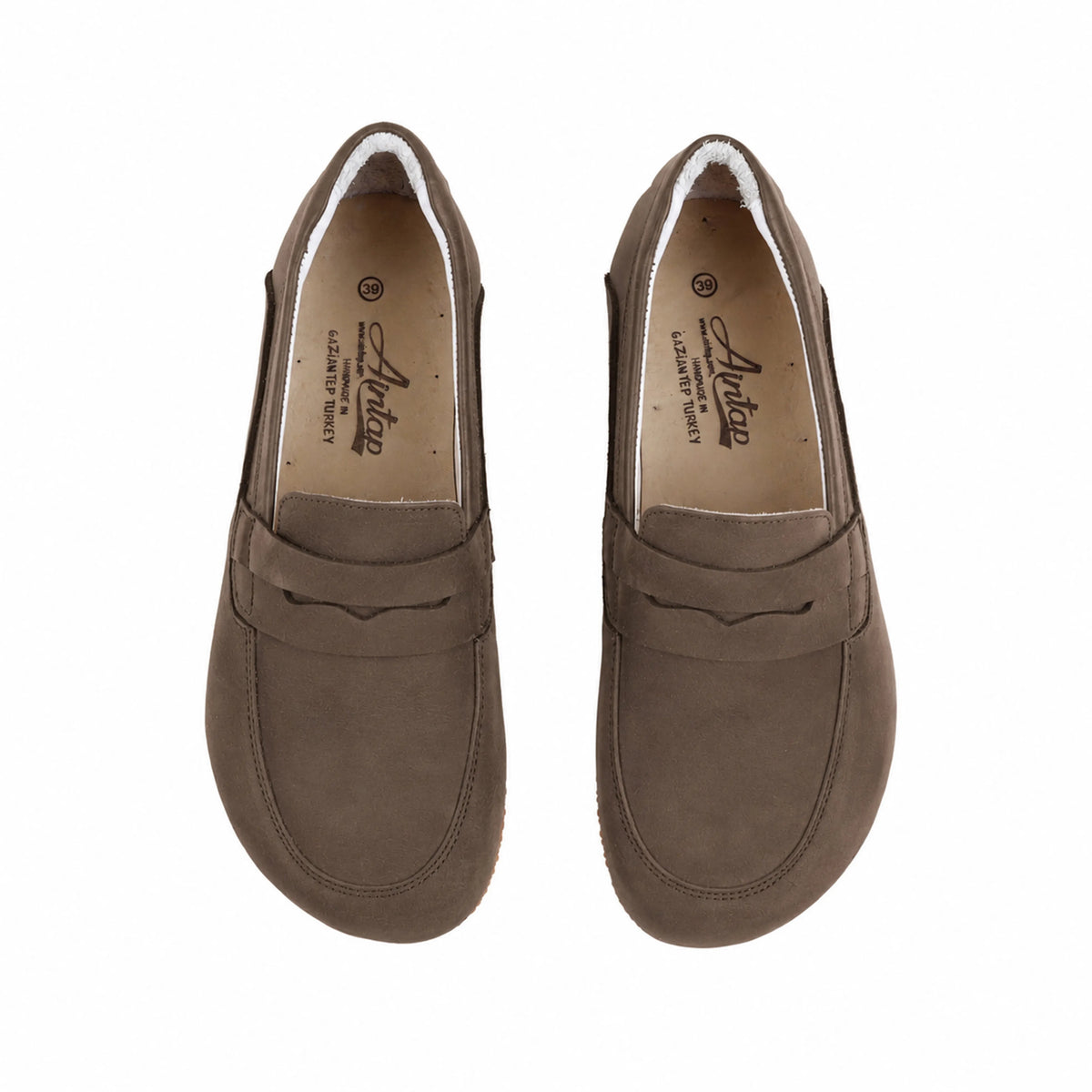 Nubuck Barefoot Penny Loafer Shoes – Rubber Sole – Smoked