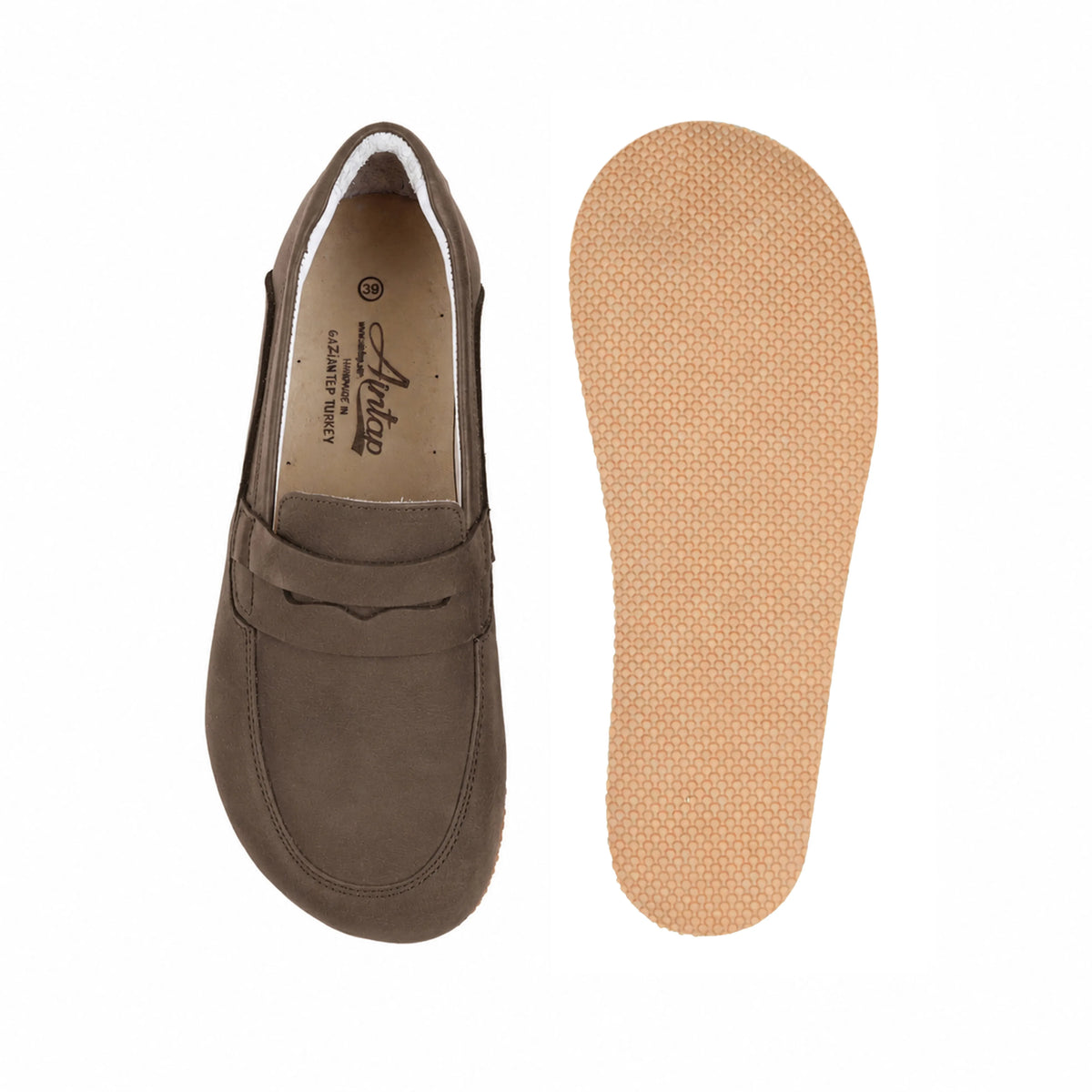 Nubuck Barefoot Penny Loafer Shoes – Rubber Sole – Smoked