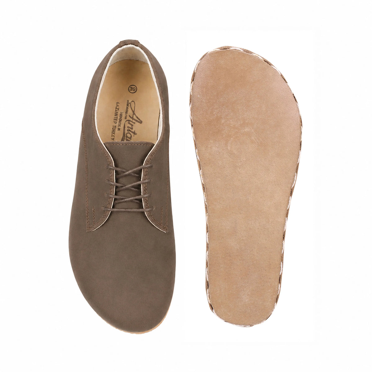 Nubuck Barefoot Oxford Shoes — Leather Sole – Smoked