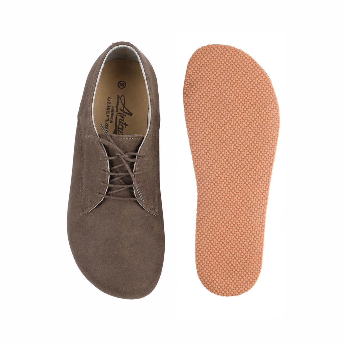 Nubuck Barefoot Oxford Shoes – Rubber Sole – Smoked