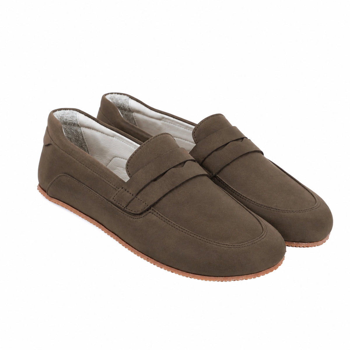 Nubuck Barefoot Penny Loafer Shoes – Rubber Sole – Smoked
