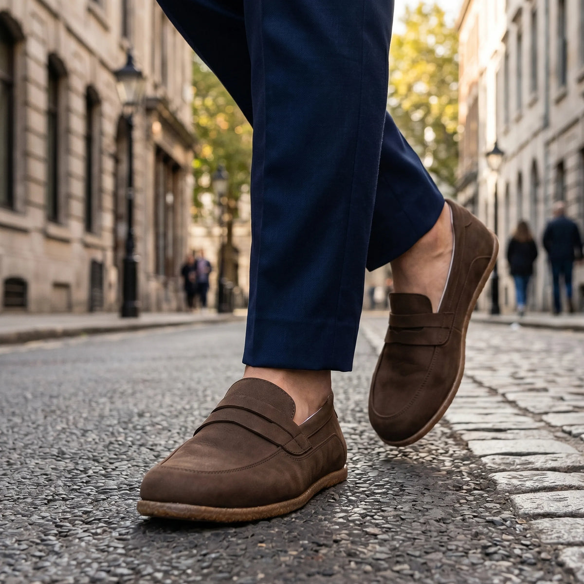 Nubuck Barefoot Penny Loafer Shoes – Classic Sole — Leather Sole – Smoked