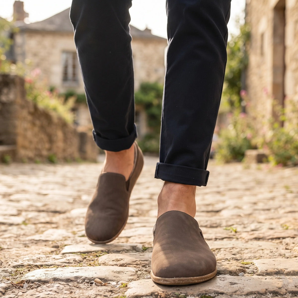 Nubuck Barefoot Slip-On Shoes – Classic Sole — Leather Sole – Smoked