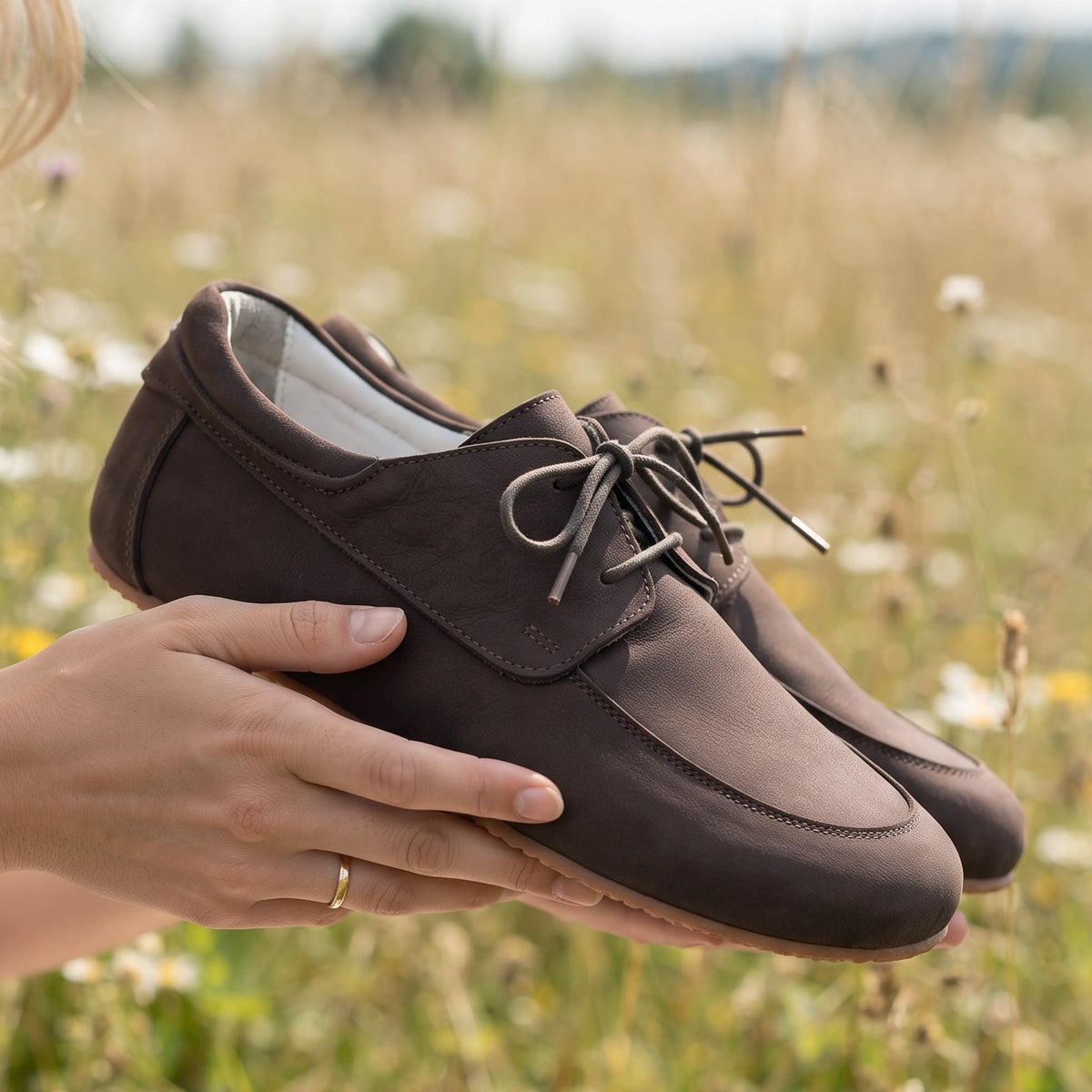 Nubuck Barefoot Laces Penny Loafer Shoes – Rubber Sole – Smoked