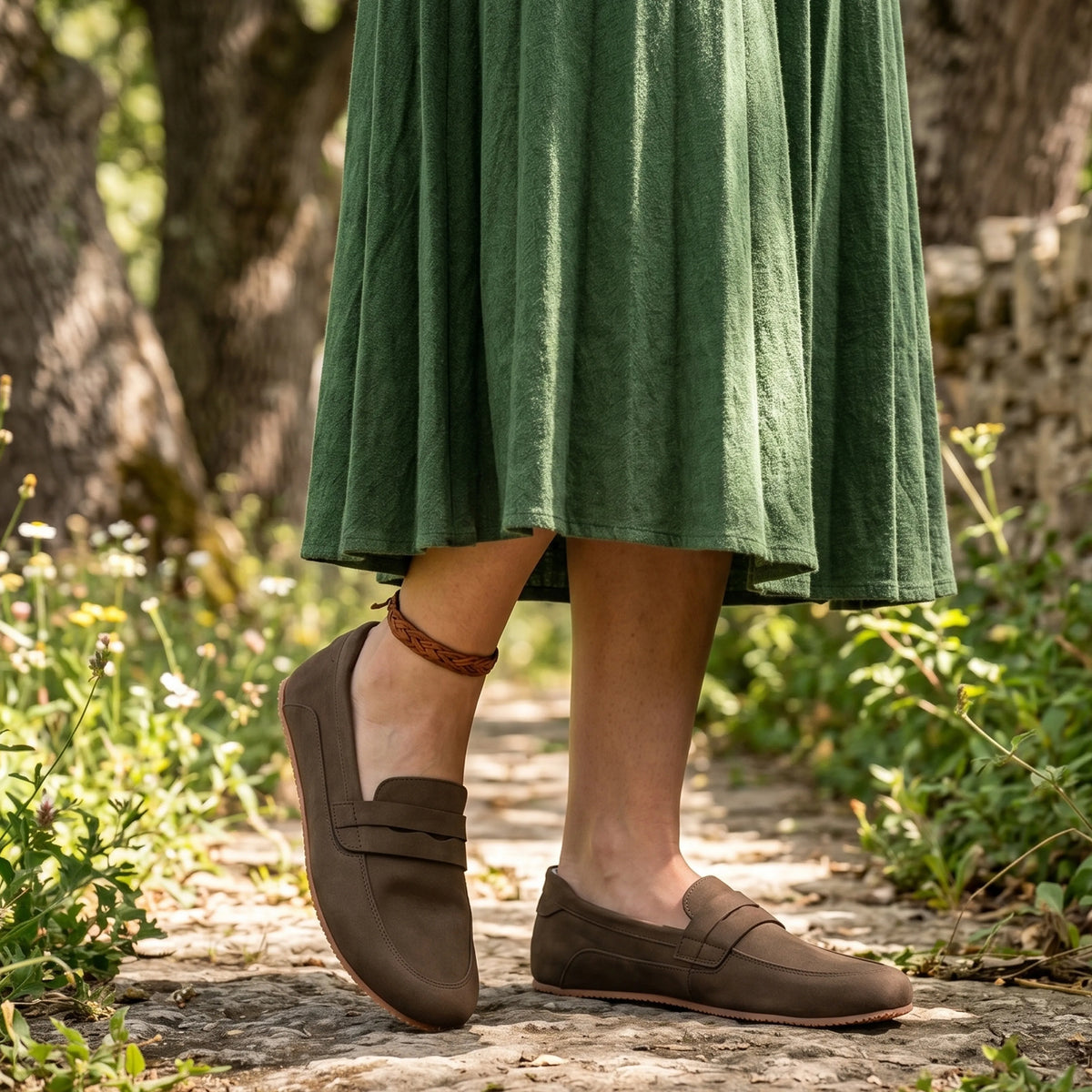 Nubuck Barefoot Penny Loafer Shoes – Rubber Sole – Smoked